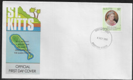 Saint Kitts. FDC Sc. 44.   80th Birthday Of Queen Elizabeth The Queen Mother.  FDC Cancellation On Cachet FDC Envelope - St.Kitts Und Nevis ( 1983-...)