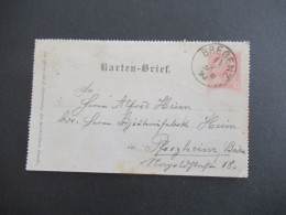 Österreich 1893 Kartenbrief 5 Kreuzer Stempel K1 Bregenz Nach Pforzheim Mit Ank. Gitterstempel Pforzheim - Streifbänder