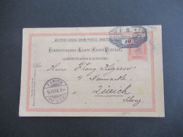 Österreich 1896 Weltpostverein UPU GA Strichstempel Karlsbad Stadt Nach Zürich Schweiz Mit Viel Text / Inhalt! - Postcards