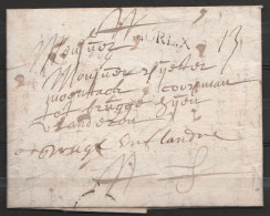 L. Datée 29 Septembre 1722 De MORLAIX Pour BRUGGE - Griffe "MOL.X" Port 13 - 1714-1794 (Pays-Bas Autrichiens)