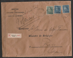 L. Entête Ministère Des Affaires Etrangères Recom. Affr. N°433+430x2 Càd BRUXELLES J10/17-7-1937 Pour Ministre Belge à R - 1936-1951 Poortman