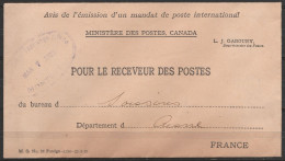 Pli De  Service - Avis De L'émission Du Mandat De Poste Du Canada Càd Oval MONTREAL /MAR 7 1931 Pour Recveur Des Postes  - Brieven En Documenten