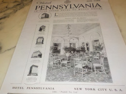 ANCIENNE PUBLICITE SALLE A MANGER HOTEL PENNSYLVANIA NEW YORK 1921 - Pubblicitari