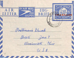 Eswatini/Swaziland 1949 Aerogramme 6d To USA, Used Postal Stationary - Swaziland (1968-...)