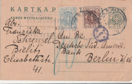 Polen Ganzsache Mit Zufrankatur Aus Bielitz Bielsko-Biała 1921 Mit Nachporto Und Zensur Nach Berlin - Covers & Documents
