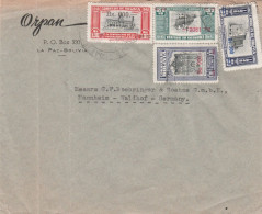 Bolivien Brief Mit 4 Marken Mit Gebäude Und Überdruck Von La Paz Nach Mannheim - Bolivie