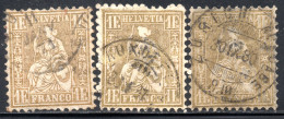 2619. SWITZERLAND 1862 1 FR. GOLD X 3 - Used Stamps