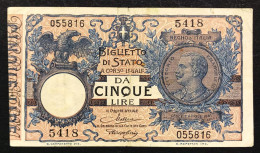 5 Lire Vitt. Em. III° - 1923 - MALTESE ROSSOLINI Mb/bb LOTTO 449 - Italia – 5 Lire