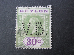 CEYLON  , Perfin , Perfore , Lochung - Ceylon (...-1947)