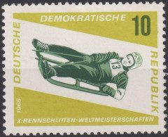 1966 DDR, ** Mi:DD 1156, Yt:DD 853, Damen-Einsitzer, Weltmeisterschaft Im Rennschlittensport, Friedrichroda - Invierno