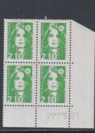 France N° 2622 XX Marianne De Briat 2 F. 10 Vert En Bloc De 4 Coin Daté Du 22 - 3 - 91 ; 2 Traits ; Sans Charnière, TB - 1980-1989