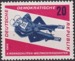 1966 DDR, ** Mi:DD 1157, Yt:DD 854, Herren-Doppelsitzer, Weltmeisterschaft Im Rennschlittensport, Friedrichroda - Invierno