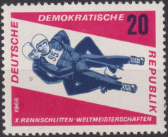 1966 DDR, ** Mi:DD 1157, Yt:DD 854, Herren-Doppelsitzer, Weltmeisterschaft Im Rennschlittensport, Friedrichroda - Wintersport (Sonstige)
