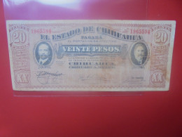 CHIHIUAHUA (MEXIQUE) 20 PESOS 1914/15 (cachet Au Revers) Circuler (B.33) - Messico