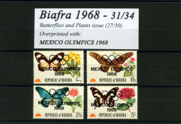 BIAFRA / NIGERIA 1968 MNH** BUTTERFLIES AND PLANTS SET OVERPRINT MEXICO OLYMPICS GAMES 1968 31/34 - Nigeria (1961-...)