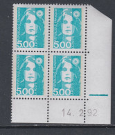 France N° 2625 XX  Briat 5 F. Bleu-vert En Bloc De 4 Coin Daté Du 14 - 2 - 92 ; 1 Barre ;Gomme Légère. Altérée, Sinon TB - 1980-1989