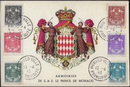 Monaco 1943 Y&T 249 à 254 Sur Carte Maximum. Armoiries Du Prince De Monaco - Covers