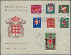 Monaco 1954 Y&T 405 à 411 Sur Enveloppe Premier Jour. Armoiries Diverses De Monaco - Sobres