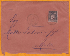 1895 - 25 C Sage Sur Enveloppe + Lettre En Italien De Tripoli, Barbarie Vers Malta Malte, GB - Cachet à Cercle Pointillé - Cartas & Documentos