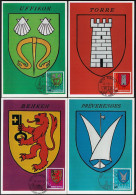 Suisse 1980 Y&T 1117 à 1120 Sur Cartes Maxima. Pro Juventute. Armoiries Communales. Sierre, Scuol, Wolfenschiessen - Covers