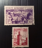 Maroc Poste Française 1951  Airmail - Local Motives Rabat & 1955 Minaret De Chella à Rabat - Gebraucht