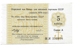 (Billets).Russie Russia USSR Vneshposiltorg Vneshtorgbank 5 K 1978 Ancre Serie J N° 252876. Foreign Exchange Certificate - Russie