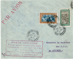 REF CTN89/MD - MADAGASCAR LETTRE AVION TANANARIVE / MOROMBE 30/10/1937 1er VOL SUD DE L'ÎLE - Lettres & Documents