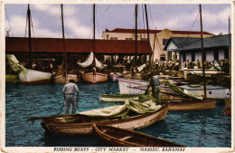 PC BAHAMAS CARIBBEAN NASSAU CITY MARKET FISHING BOATS Vintage Postcard (b52227) - Bahama's