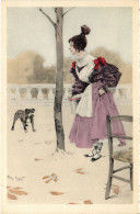 PC ARTIST SIGNED, MORIN, GLAMOUR LADY, DOG, Vintage Postcard (b51897) - Morin, Henri