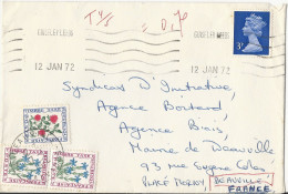Lettre De Leeds (UK) à Deauville - 1972 - Taxée à 70 Cts - 1960-.... Briefe & Dokumente