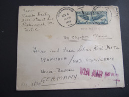 USA BY CLIPPER PLANE FROM RICHMOND TO HESSE NASSAU GERMANY. Letter Opened By OBERCOMMANDO DER WEHRMACHT (P42) - 1c. 1918-1940 Briefe U. Dokumente