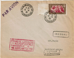 REF CTN89/MD - MADAGASCAR LETTRE AVION 18/4/1938 1ere LIAISON AEROPOSTALE - Briefe U. Dokumente