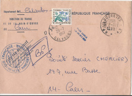 Lettre De La Direction Du Travail Du Calvados - 1967 - Non Affranchie Et Taxée à 30 Cts - 1960-.... Briefe & Dokumente