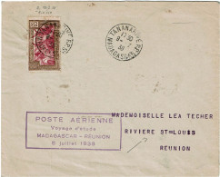 REF CTN89/MD - MADAGASCAR LETTRE AVION 9/7/1938 VOYAGE D'ETUDE - Covers & Documents