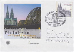 USo 55 Philatelia & Kölner Dom Mit SSt KÖLN Weltkulturerbe 21.3.03 N. Wachtberg - Briefomslagen - Ongebruikt