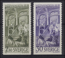 Schweden: Nationalmuseum / Historische Bauwerke Holzschnitt 1966, 2 Werte ** - Musées