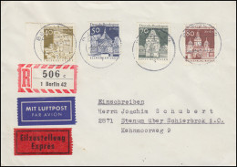 276-280 Bauwerke 40, 50, 70 Und 80 Pf. Eil-R-Brief BERLIN 6.1.69 Nach Stenum - Lettres & Documents