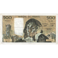 France, 500 Francs, Pascal, 1982, G.151, TTB, Fayette:71.26, KM:156e - 500 F 1968-1993 ''Pascal''