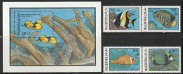 MALDIVES - N°1077/80+Bloc N°121 ** (1986) Faune Marine - Malediven (1965-...)