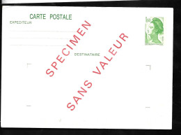 / France: Spécimen EP CP Liberté De Gandon 1,60f Surchargée "Specimen Sans Valeur" - Specimen