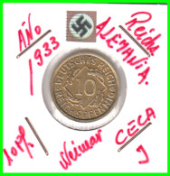 GERMANY REPÚBLICA DE WEIMAR 5 PFENNIG DE PENSIÓN ( 1933 CECA - J) MONEDA DEL AÑO 1923-1936 (RENTENPFENNIG KM # 32 - 10 Rentenpfennig & 10 Reichspfennig