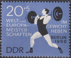 1966 DDR, ** Mi:DD 1211, Yt:DD 906, Gewichtheber-Europameisterschaften, Stossen - Gewichtheffen