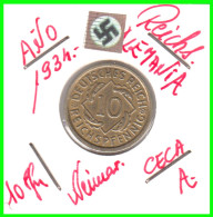 GERMANY REPÚBLICA DE WEIMAR 10 PFENNIG DE PENSIÓN ( 1934 CECA - A ) MONEDA DEL AÑO 1923-1936 (RENTENPFENNIG KM # 32 - 10 Renten- & 10 Reichspfennig