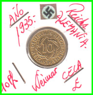 GERMANY REPÚBLICA DE WEIMAR 10 PFENNIG DE PENSIÓN ( 1935 CECA - E ) MONEDA DEL AÑO 1923-1936 (RENTENPFENNIG KM # 32 - 10 Rentenpfennig & 10 Reichspfennig