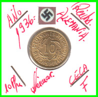 GERMANY REPÚBLICA DE WEIMAR 10 PFENNIG DE PENSIÓN ( 1936 CECA - F ) MONEDA DEL AÑO 1923-1936 (RENTENPFENNIG KM # 32 - 10 Rentenpfennig & 10 Reichspfennig