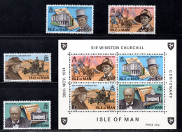 Isle Of Man, MNH,  1974, Michel 48 - 51, Bl 1, Centenary Of The Birth Of Sir Winston Churchill - Man (Ile De)