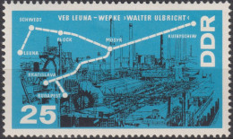 1966 DDR, ** Mi:DD 1228, Yt:DD 919, Leuna-Werke, Erdölleitung Der Freundschaft - Fabriken Und Industrien