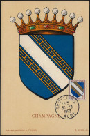France 1953 Y&T 953 Sur Carte Maximum. Armoiries Des Provinces. Champagne - 1941-66 Coat Of Arms And Heraldry