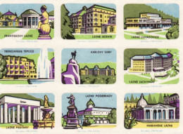 Czechoslovakia - Czechia 9 Matchbox Labels, Spa - Bad Piešťany, Luhačovice, Karlovy Vary Podebrady Marianske Lázne - Boites D'allumettes - Etiquettes