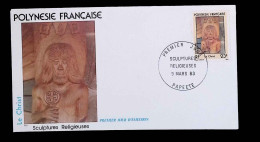 CL, FDC, 1 Er Jour,  Polynésie Française, Papeete, 9 Mars 83, Sculptures Religieuses, Le Christ - FDC